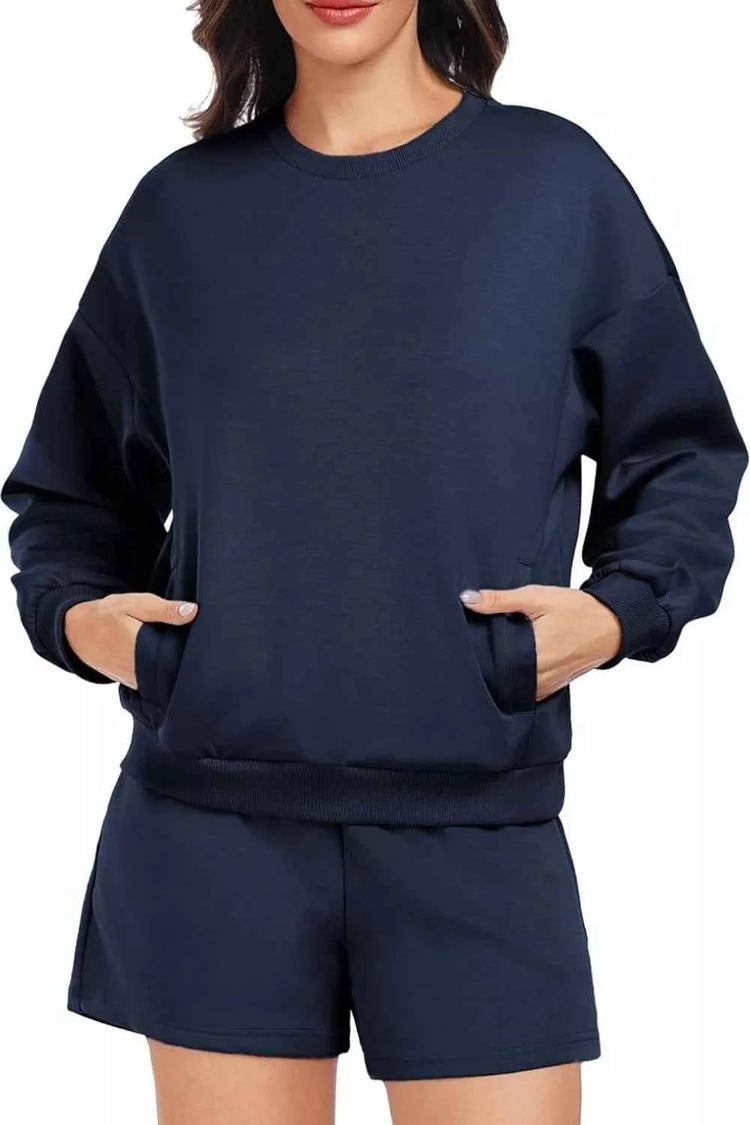 Round Neck Sweatshirt and Shorts Set for Ultimate Comfort and Style