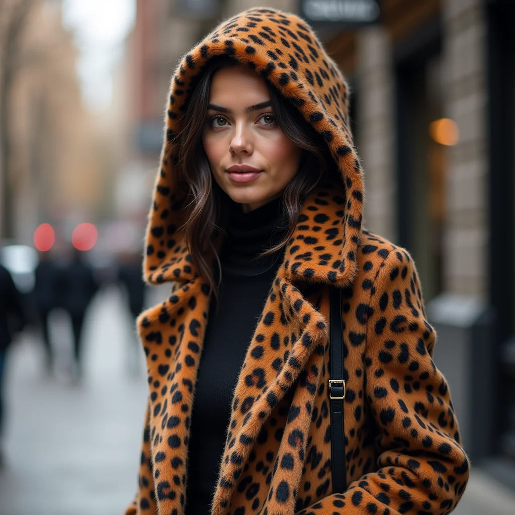 Leopard Hooded Coat - Leopard Hooded Coat for Bold Warmth and Style