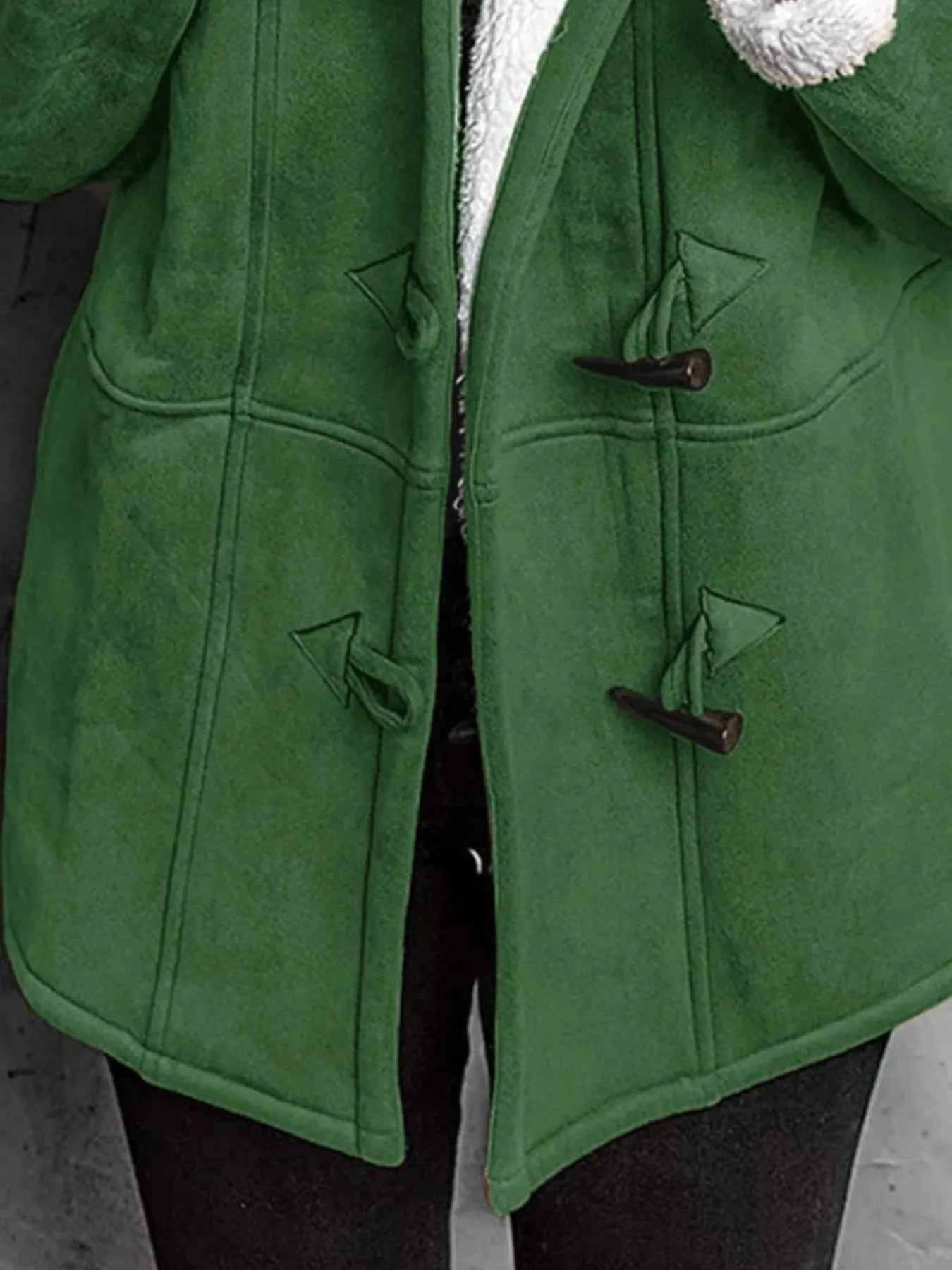 Full Size Cozy Sherpa Lined Toggle Coat with Hood Plus Size