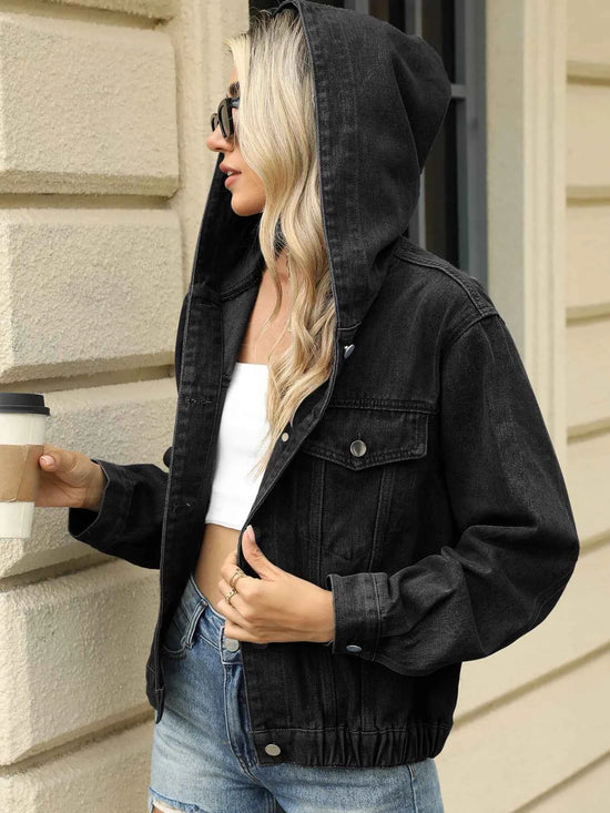 Washed Button Up Hooded Denim Jacket