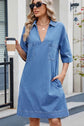 Johnny Collar Denim Dress - Half Sleeve Style for Effortless Elegance