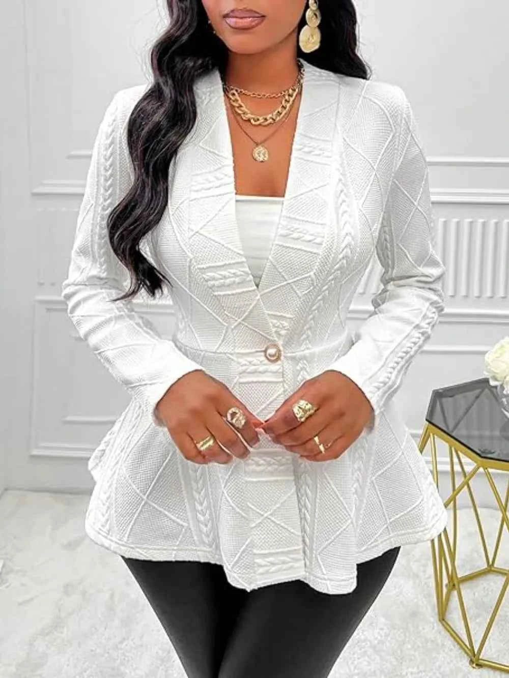 One Button Textured Peplum Cardigan