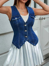 V-Neck Denim Vest with Button-Front for Effortless Style