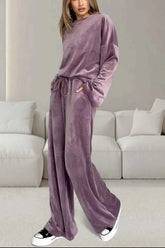 Buttery-Soft Round Neck Long Sleeve Top and Drawstring Pants Set