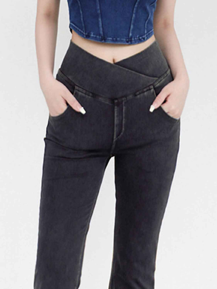Wide Waistband Bootcut Jeans with Pockets – Comfort and Style Combined