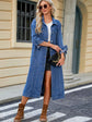 Button Up Long Sleeve Longline Denim Jacket for Stylish Layering