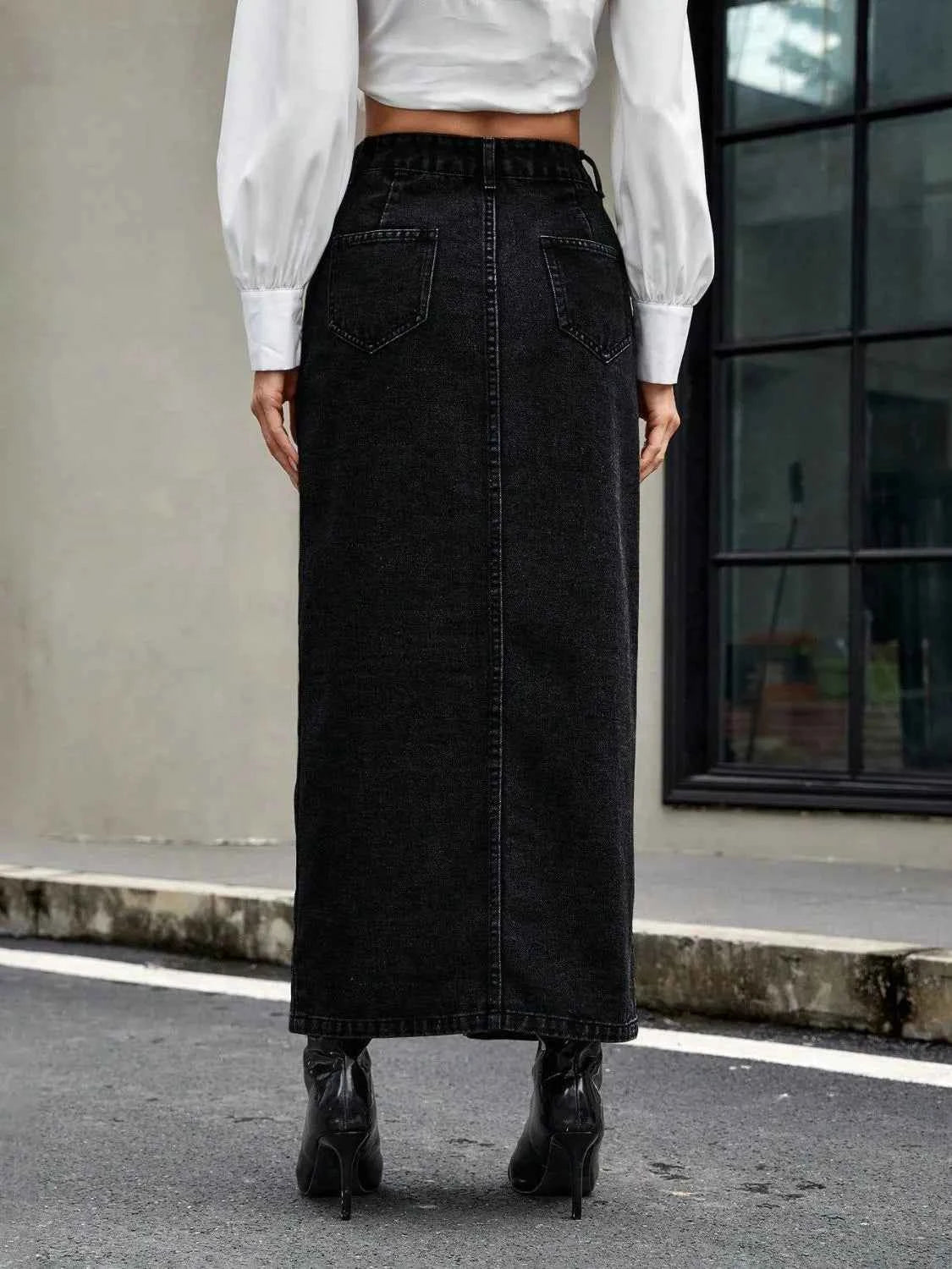 Button Front Denim Skirt