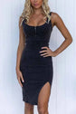 Side Slit Denim Dress with Washed Finish and Scoop Neck Design