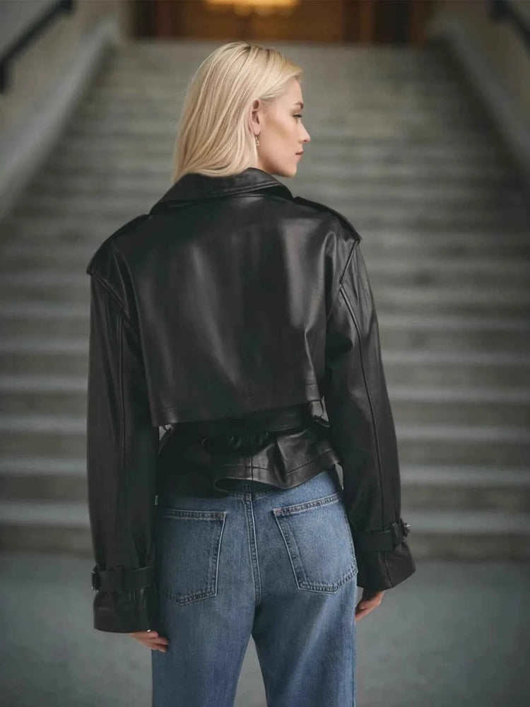 Leather Trench Coat with Belt - Stylish and Versatile Leather Belted Trench Jacket