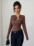 Twist Front Long Sleeve T-Shirt with Ring Detail
