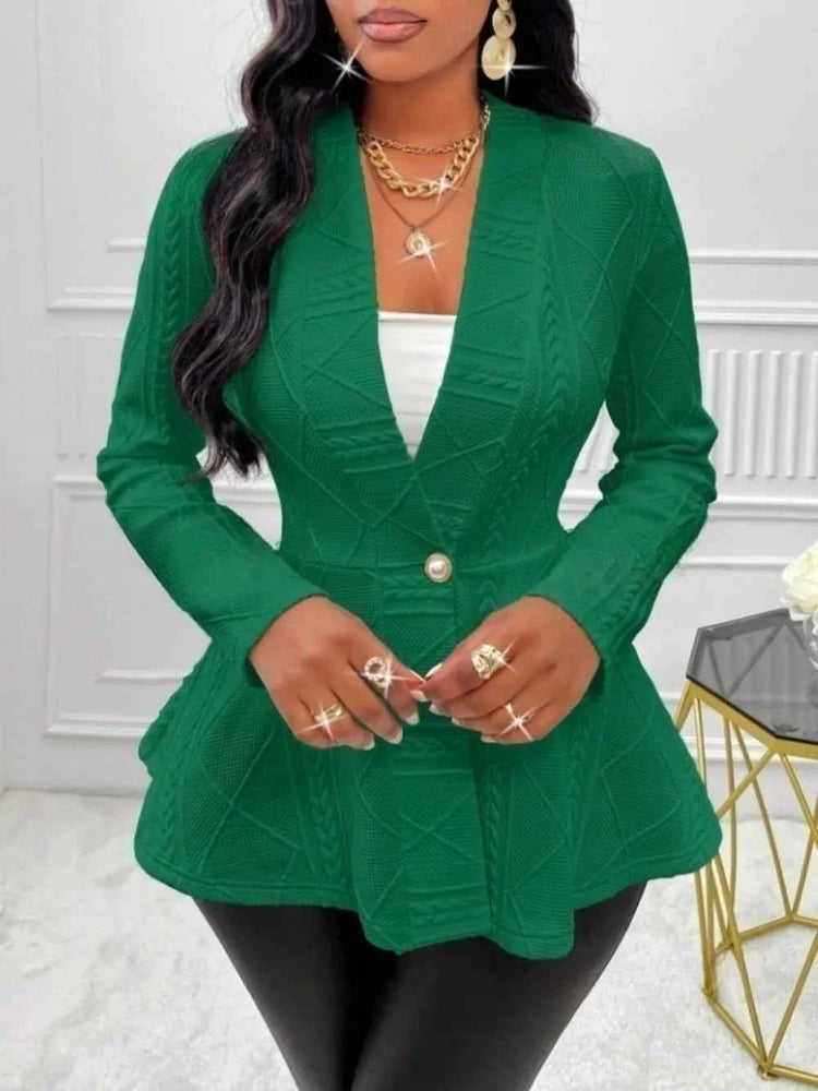 One Button Textured Peplum Cardigan