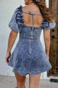 Tie Back Square Neck Puff Sleeve Denim Dress for a Chic Look
