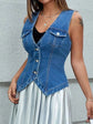 V-Neck Denim Vest with Button-Front for Effortless Style