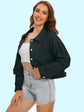 Distressed Denim Jacket with Buttons Up