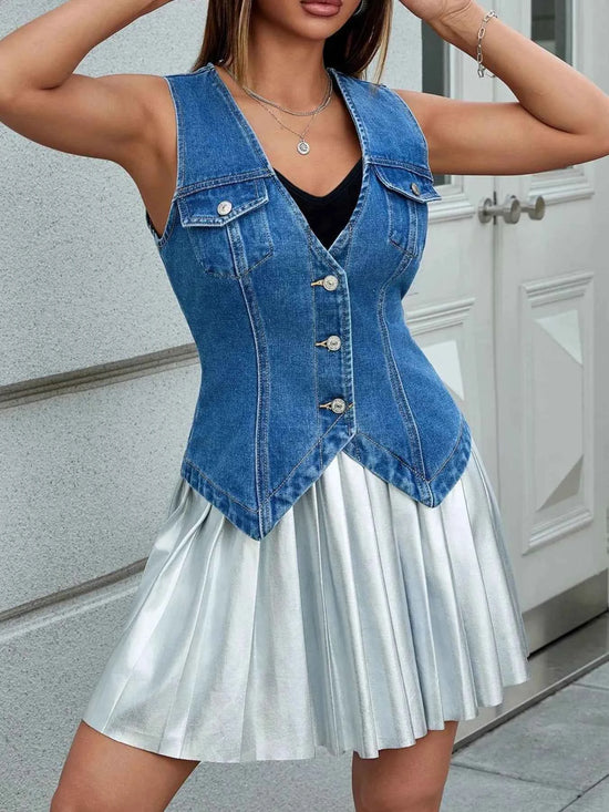 V-Neck Denim Vest with Button-Front for Effortless Style