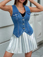 V-Neck Denim Vest with Button-Front for Effortless Style