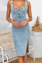 Side Slit Denim Dress with Washed Finish and Scoop Neck Design