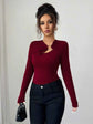 Twist Front Long Sleeve T-Shirt with Ring Detail