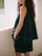 Casual Contrast Stitch Denim Tank Top and Shorts Set