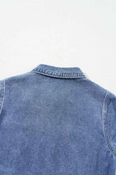 Chest Pocket Front Buttoned Folded Edge Denim Short Sleeve Romper