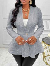 One Button Textured Peplum Cardigan
