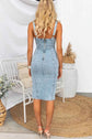 Side Slit Denim Dress with Washed Finish and Scoop Neck Design