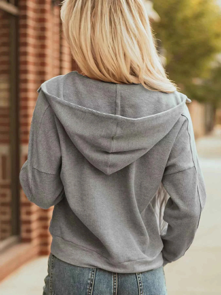 Add Payee Button Waffle Hooded Jacket - Splicing Zip Up Front & Button Details – Iluvaf