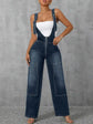 Zip Front Wide Strap Denim Overalls