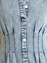 Puff Sleeve Button Front Denim Midi Dress