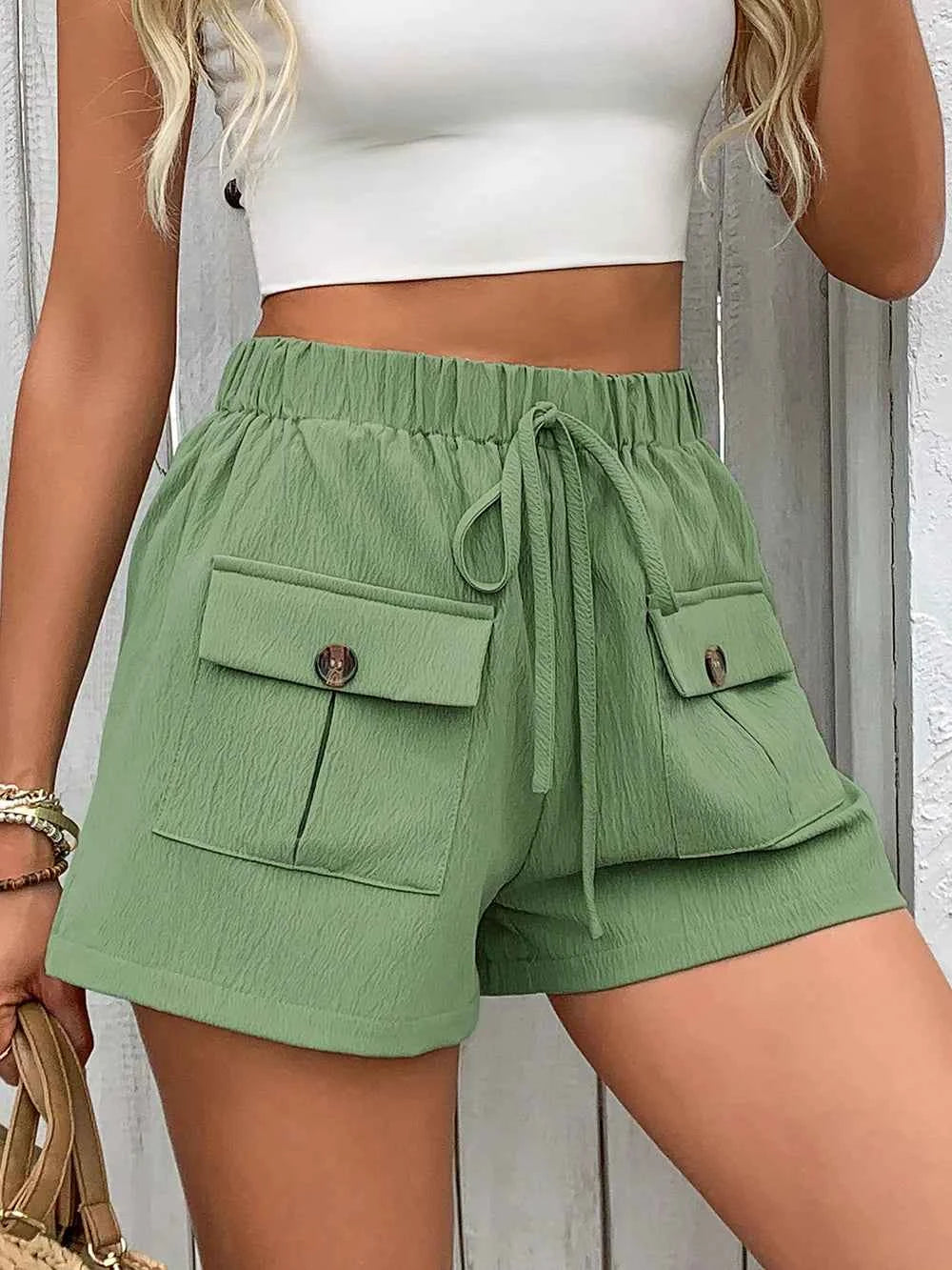Perfee Tied Elastic Waist Shorts with Pockets for Ultimate Comfort