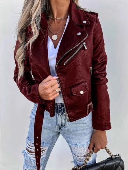 Full Size Zip Up Leather Motorcycle Biker Jacket Plus Size