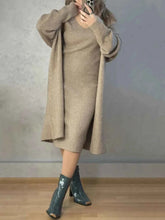 V-Neck Cami Dress and Open Front Cardigan Sweater Set