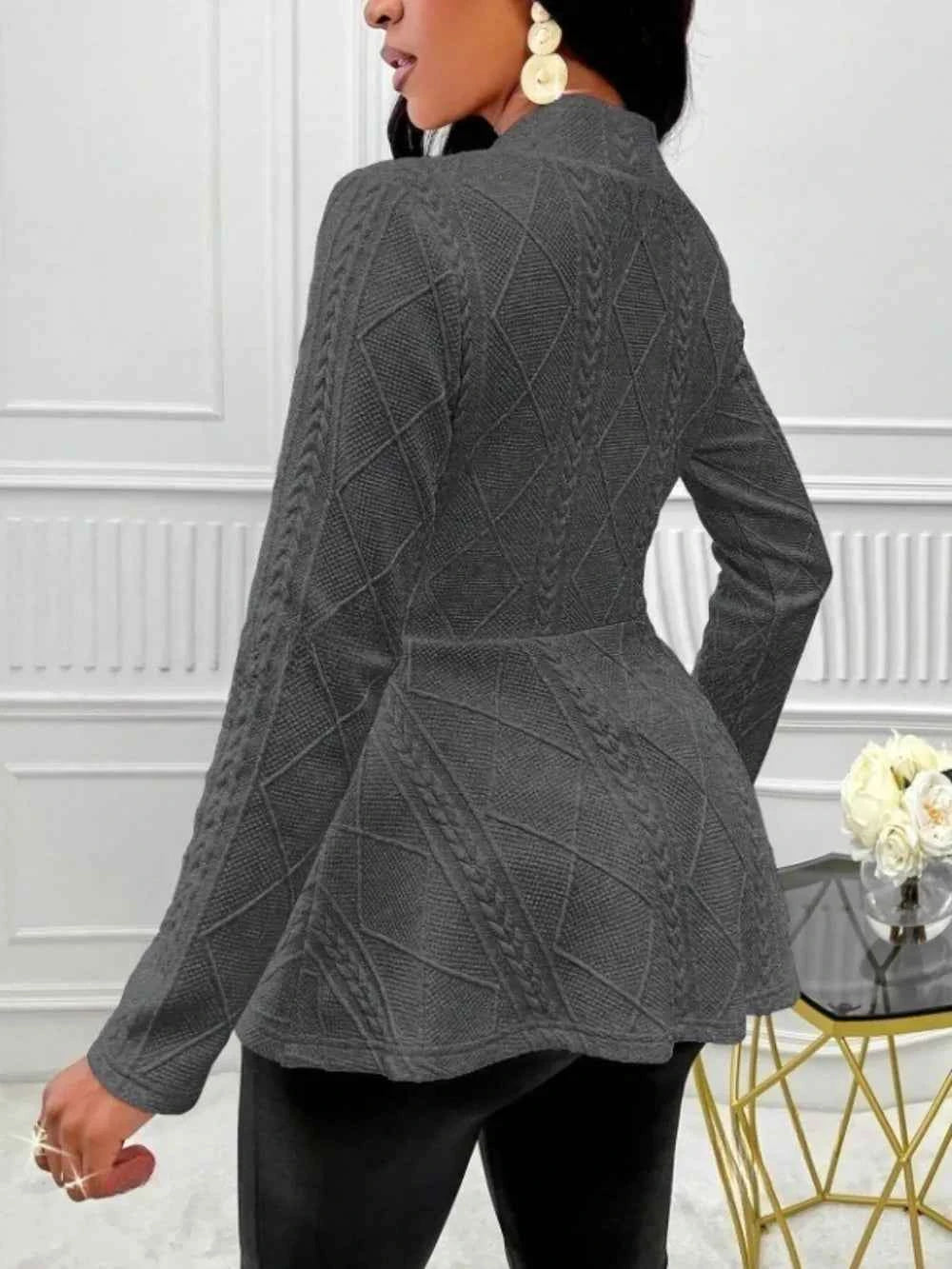 One Button Textured Peplum Cardigan