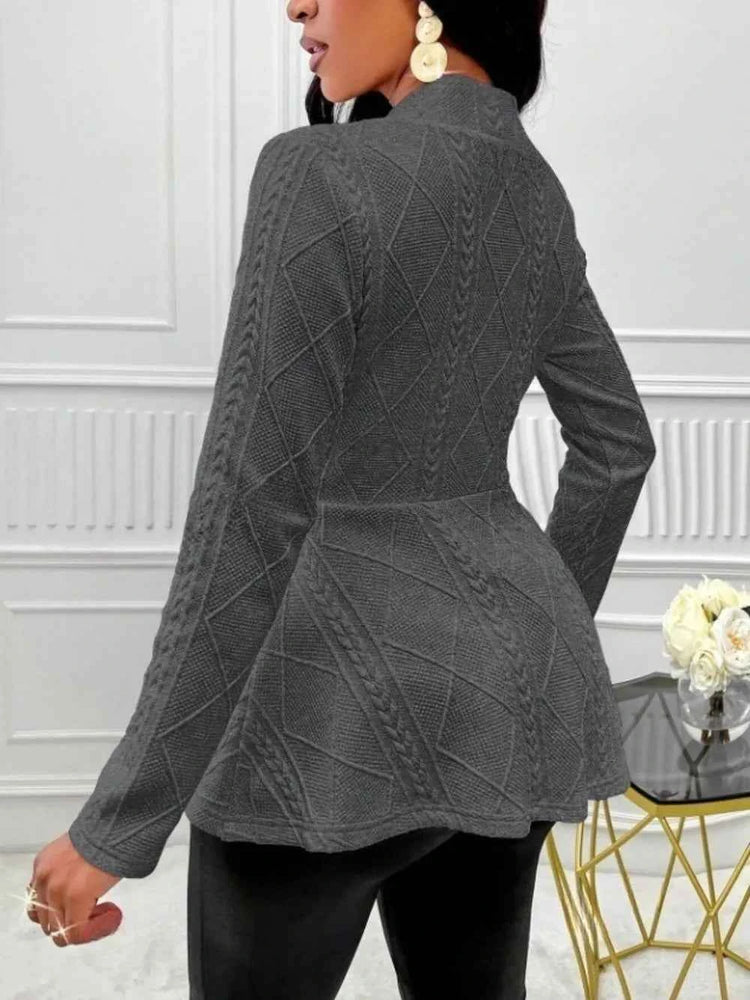 One Button Textured Peplum Cardigan