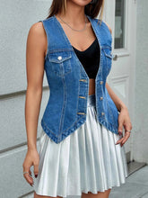 V-Neck Denim Vest with Button-Front for Effortless Style
