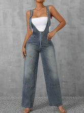Zip Front Wide Strap Denim Overalls