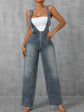 Zip Front Wide Strap Denim Overalls