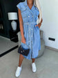 Collared Neck Cap Sleeve Denim Dress - Stylish Collared Denim Dress for Every Occasion