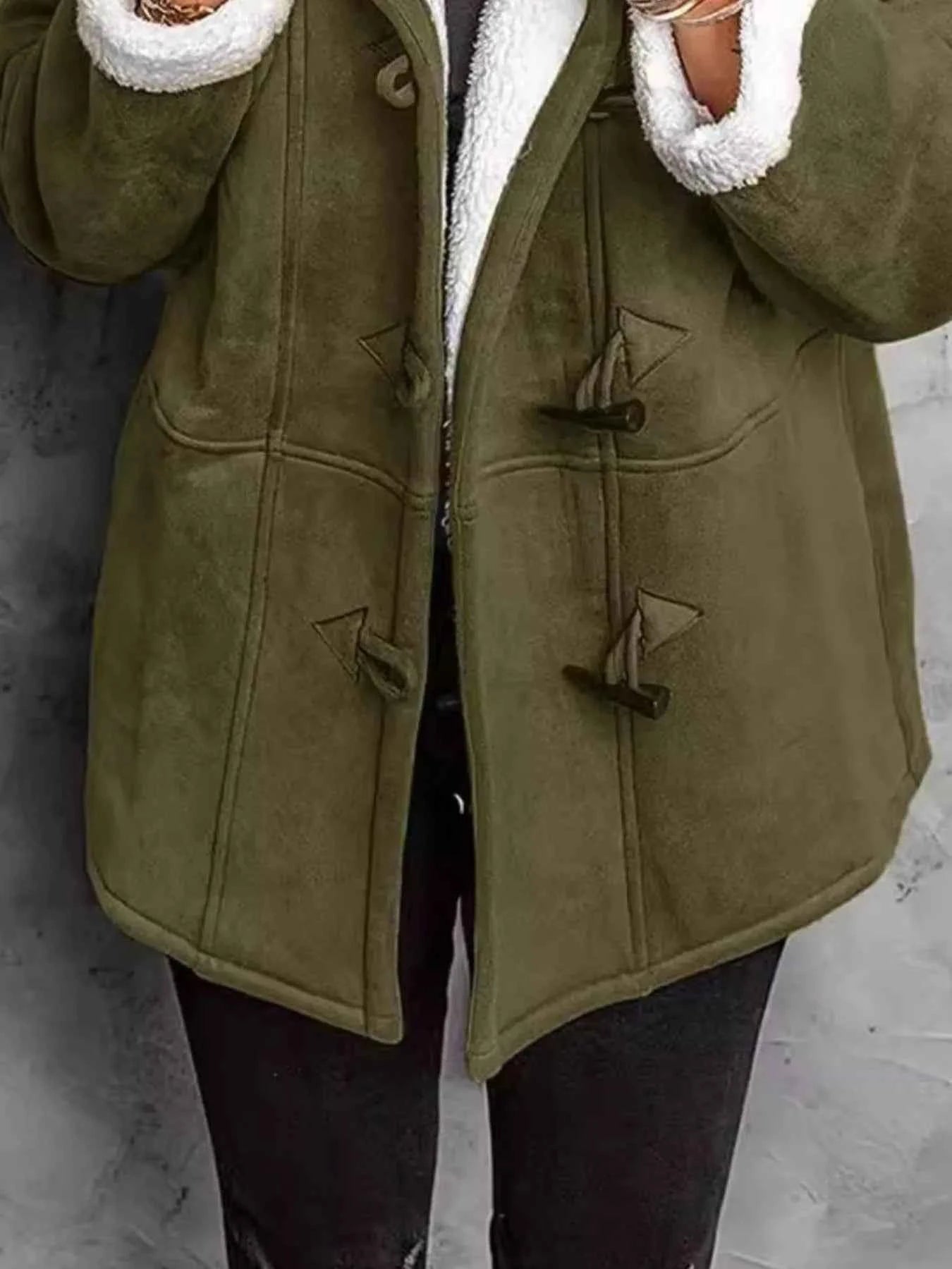 Full Size Cozy Sherpa Lined Toggle Coat with Hood Plus Size