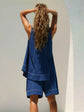 Casual Contrast Stitch Denim Tank Top and Shorts Set