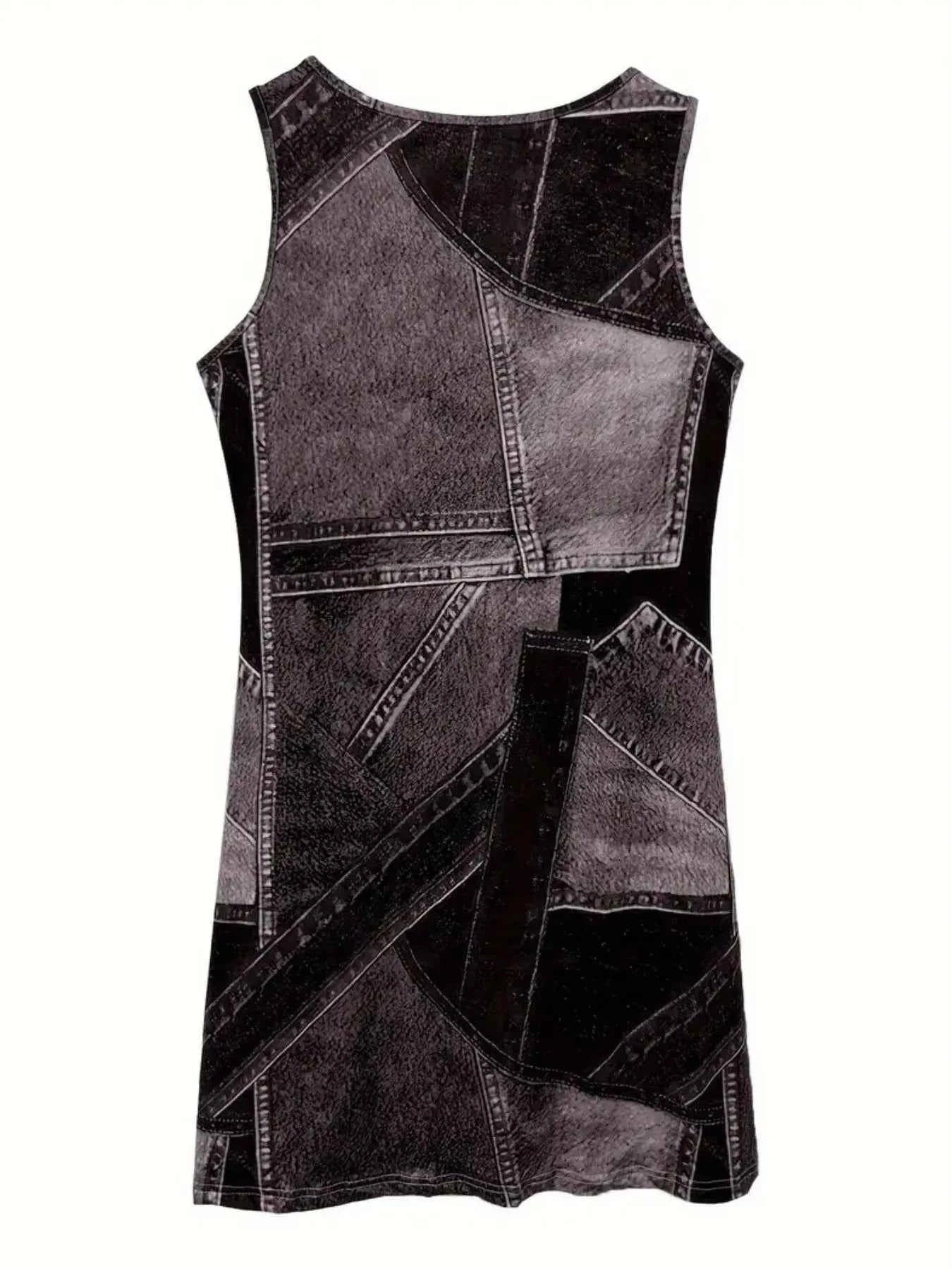 Patchwork Scoop Neck Denim Tank Dress