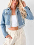 Distressed Zip Up Cropped Hooded Denim Jacket