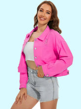 Distressed Denim Jacket with Buttons Up