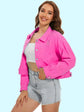 Distressed Denim Jacket with Buttons Up