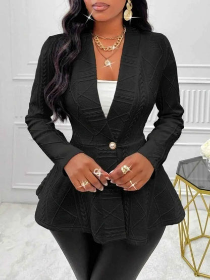 One Button Textured Peplum Cardigan