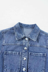 Chest Pocket Front Buttoned Folded Edge Denim Short Sleeve Romper