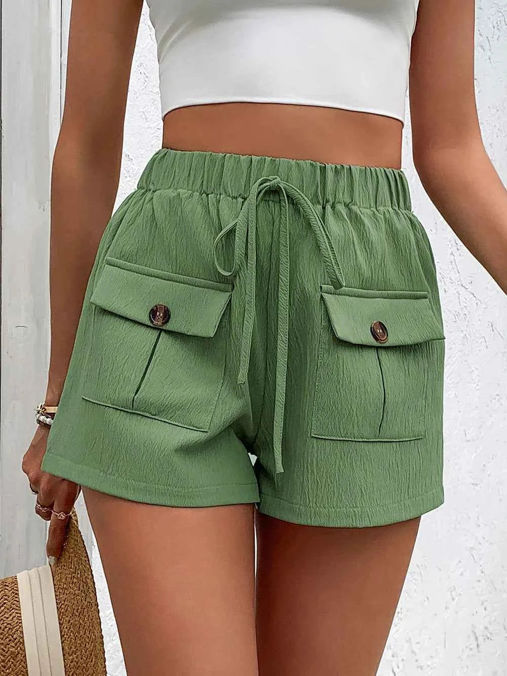 Perfee Tied Elastic Waist Shorts with Pockets for Ultimate Comfort