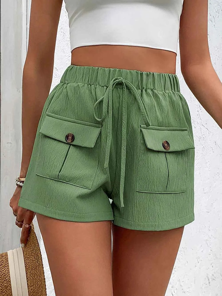 Perfee Tied Elastic Waist Shorts with Pockets for Ultimate Comfort