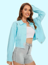 Distressed Denim Jacket with Buttons Up