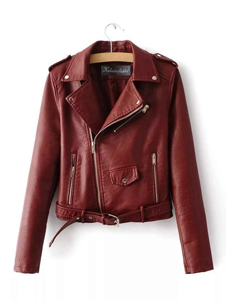 Full Size Zip Up Leather Motorcycle Biker Jacket Plus Size